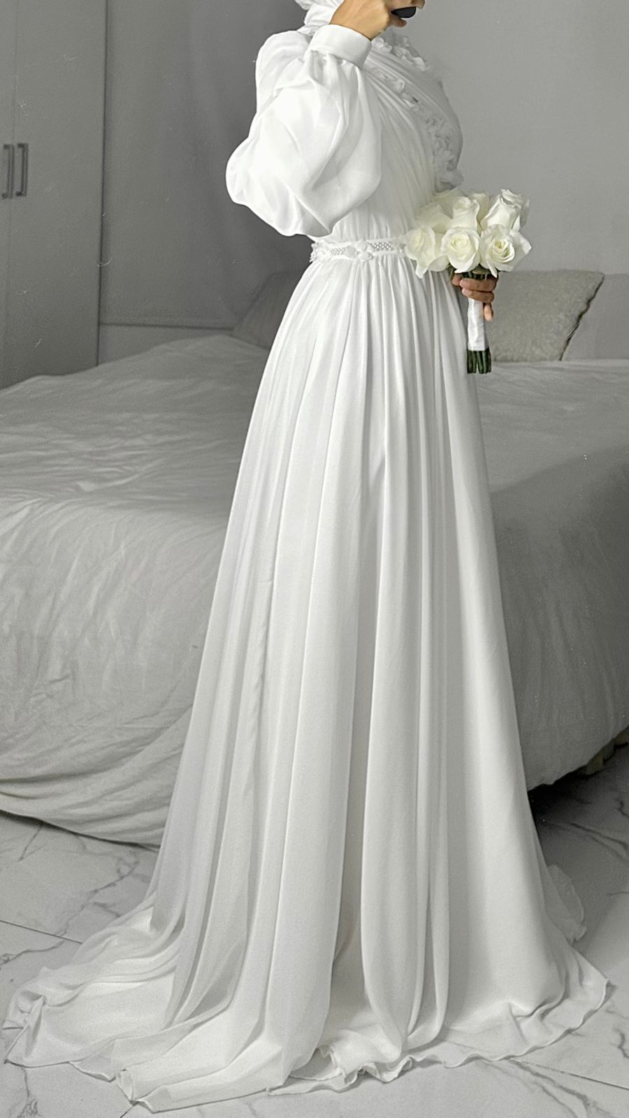 Off-white Floral Bridal Chiffon Dress