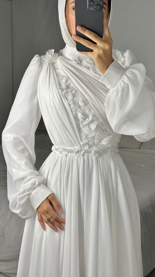 Off-white Floral Bridal Chiffon Dress