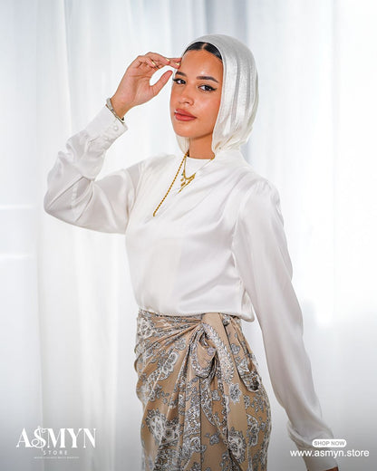 Beige Printed Satin Wrap Skirt