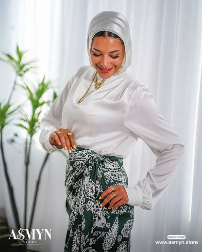 Forest Green Printed Satin Wrap Skirt