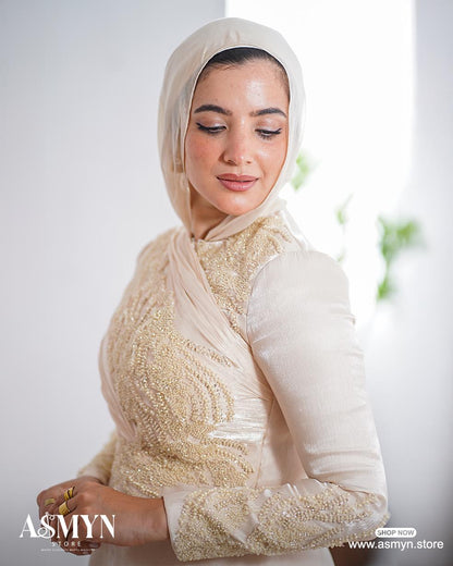 Champagne Embroidered Soiree Dress