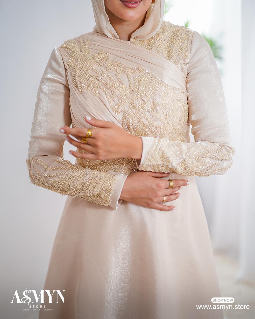 Champagne Embroidered Soiree Dress