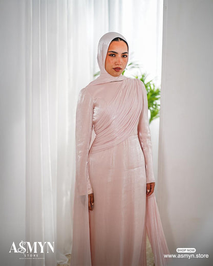 Body-rose Draped Top Soiree Dress with Shoulder Extension