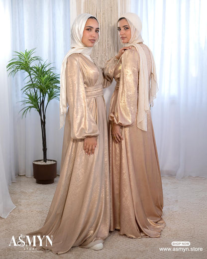 Shiny Champagne Soiree Dress