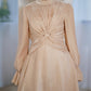 Champagne Plissed-Top Soiree Dress