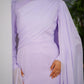 Lavendar Draped Top Soiree Dress with Shoulder Extension