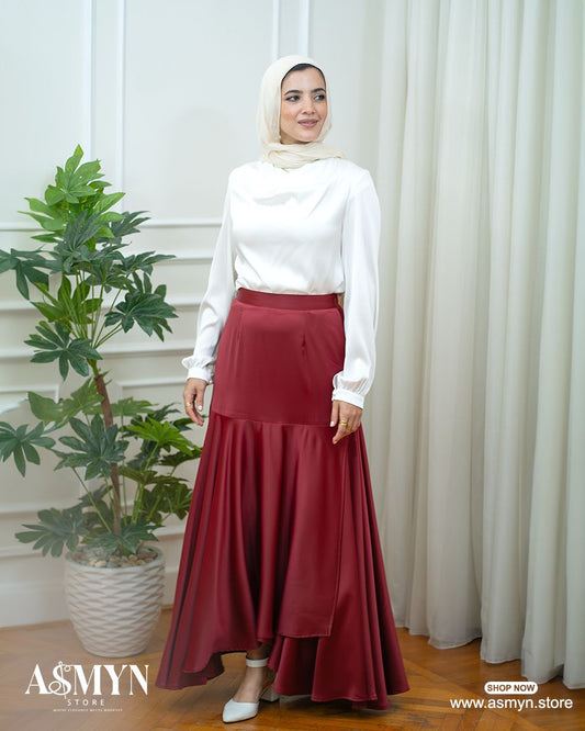 Burgandy Satin Skirt