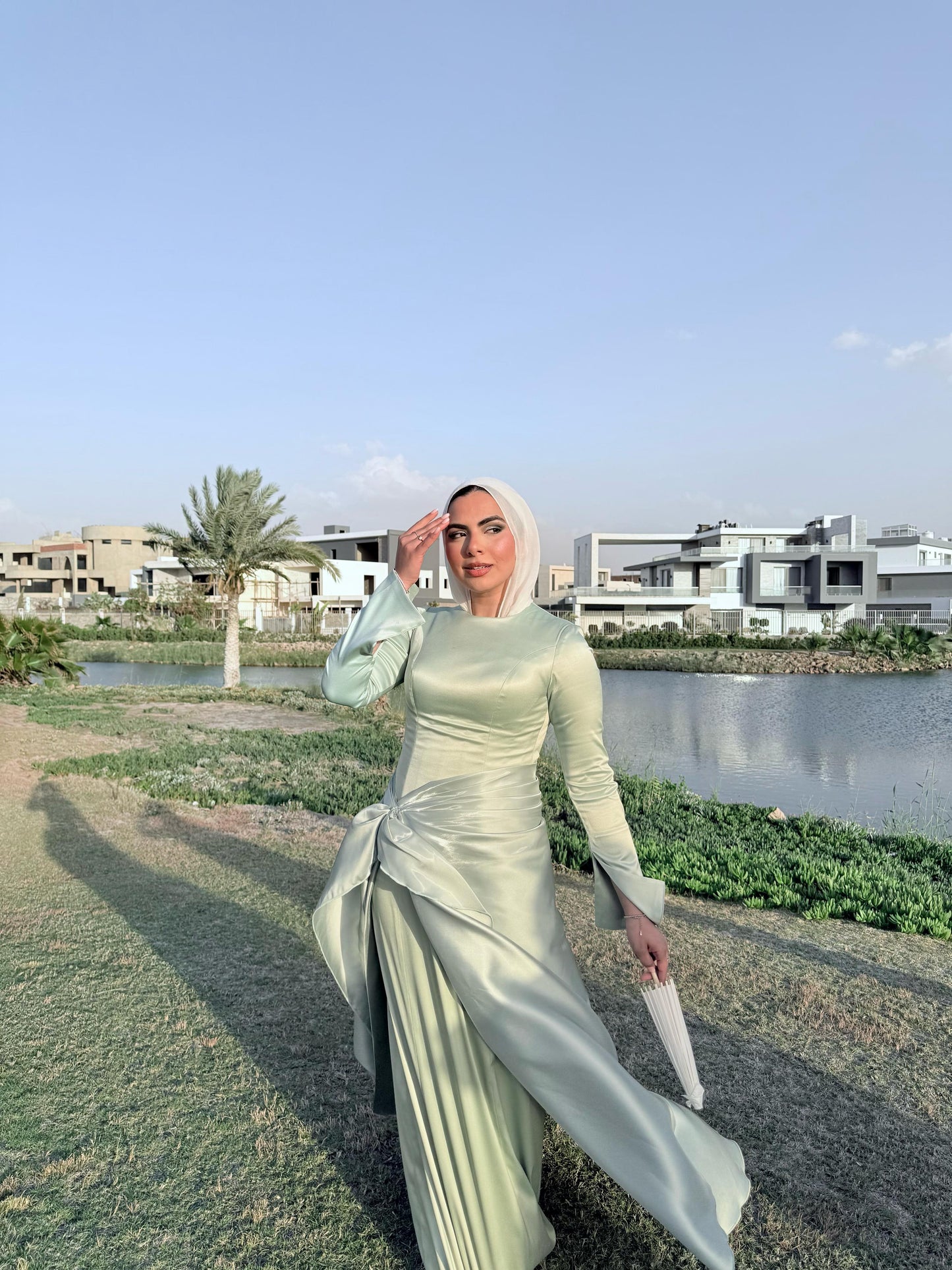 Mint Satin Soiree Dress