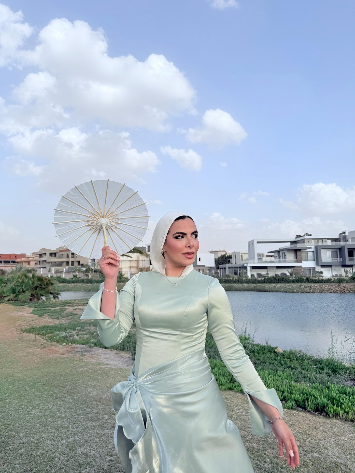 Mint Satin Soiree Dress