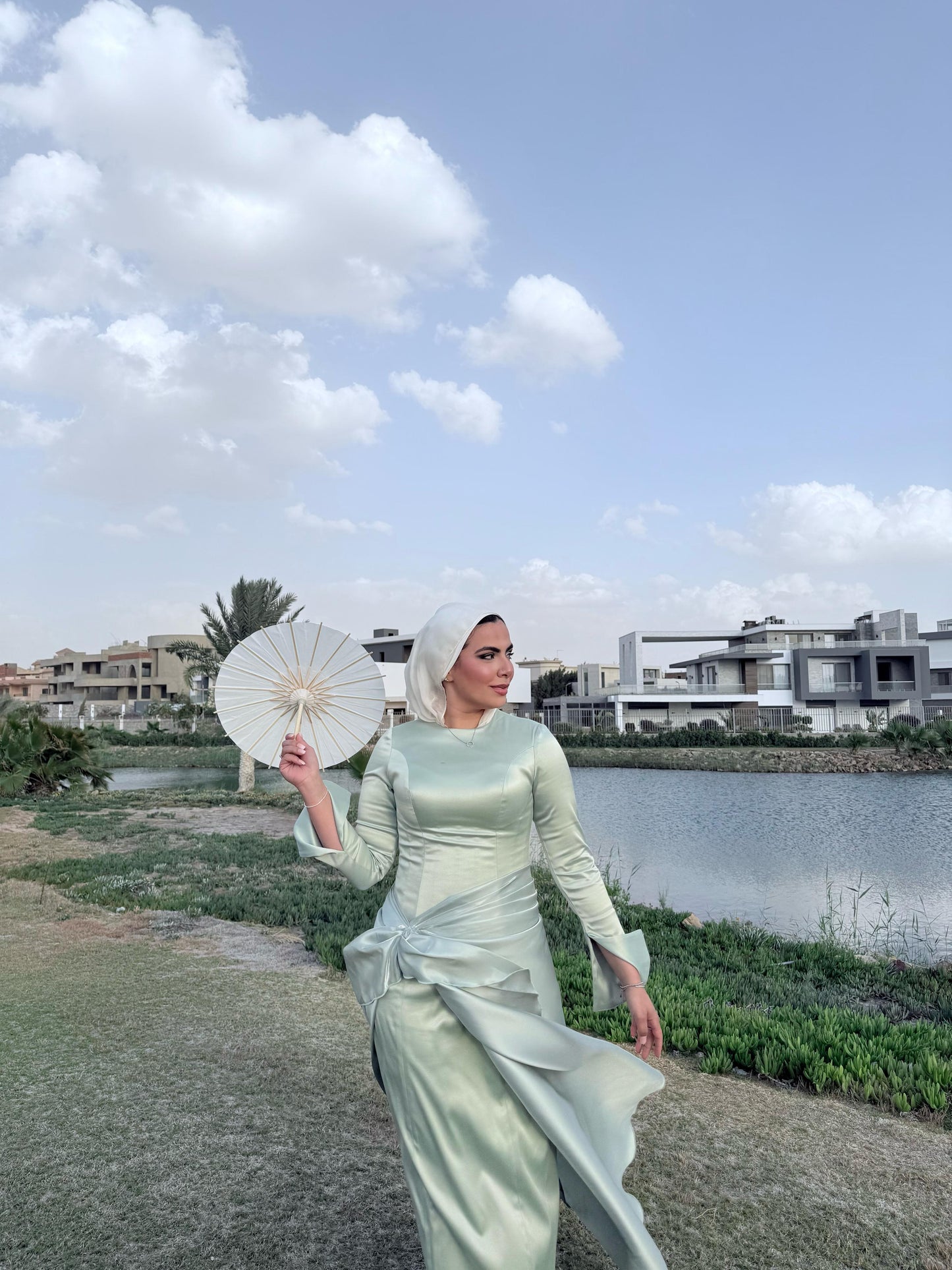 Mint Satin Soiree Dress