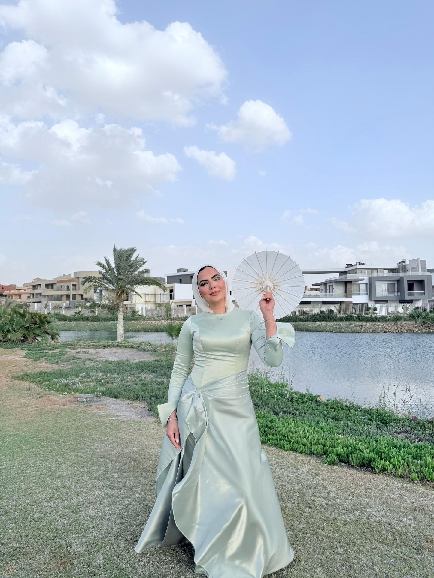 Mint Satin Soiree Dress