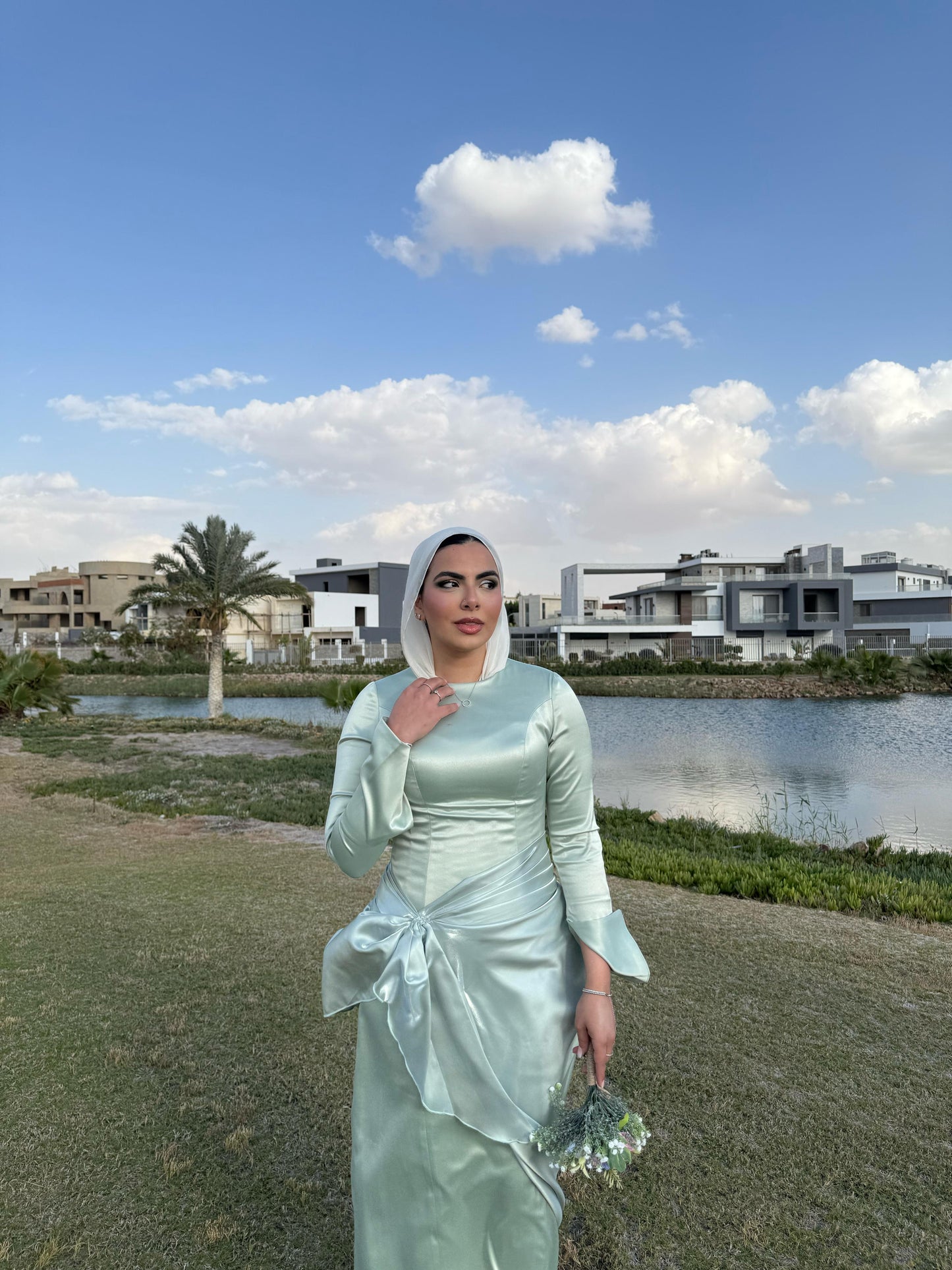 Mint Satin Soiree Dress
