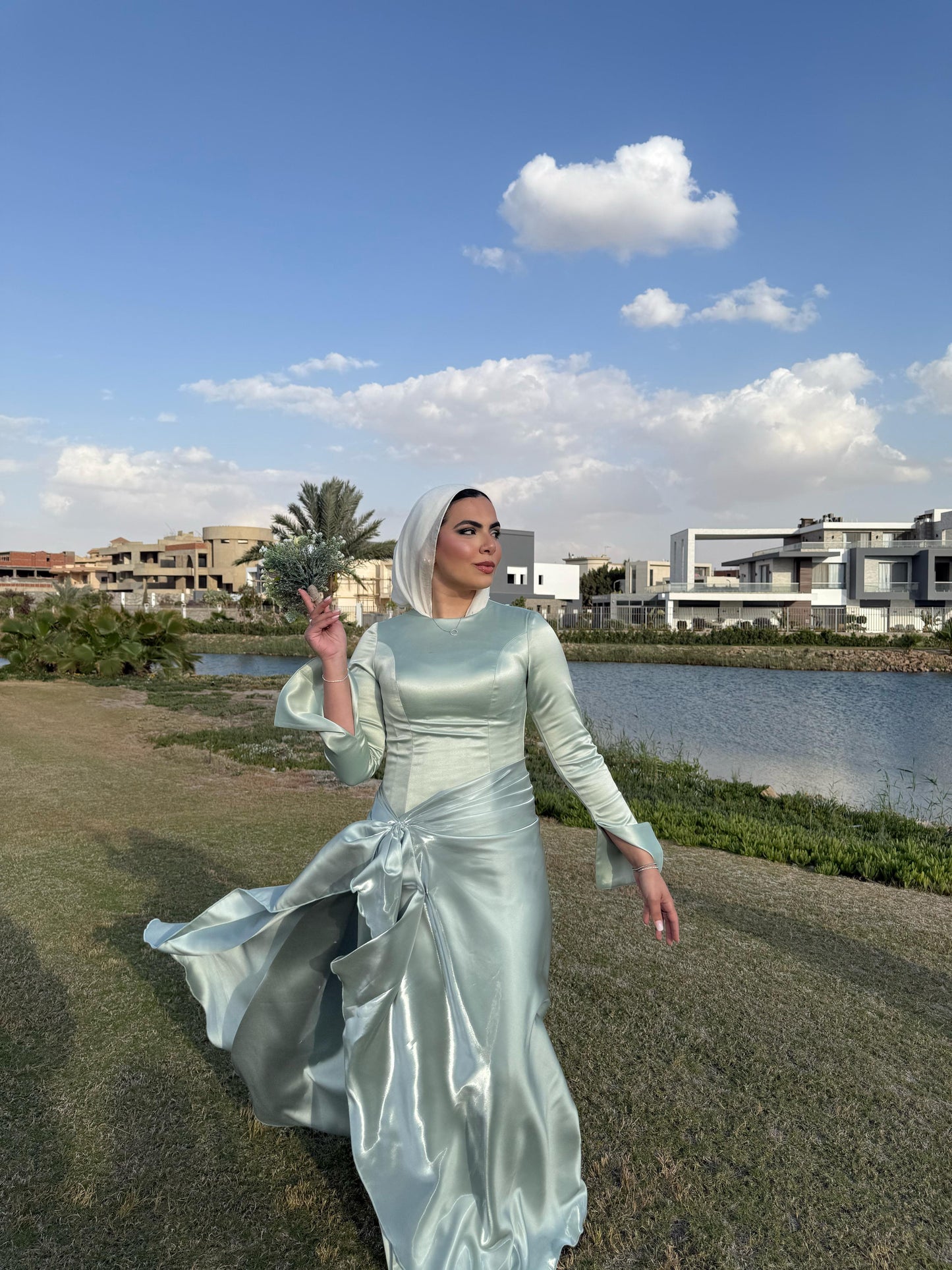 Mint Satin Soiree Dress