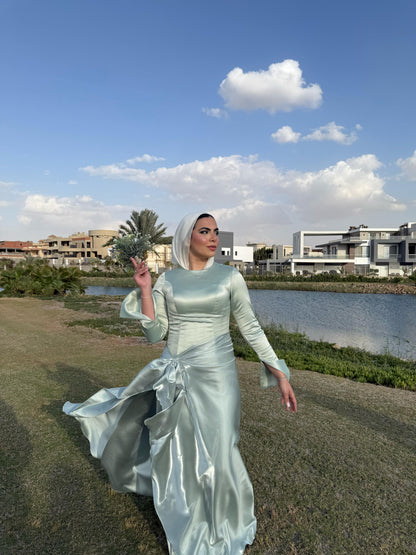 Mint Satin Soiree Dress