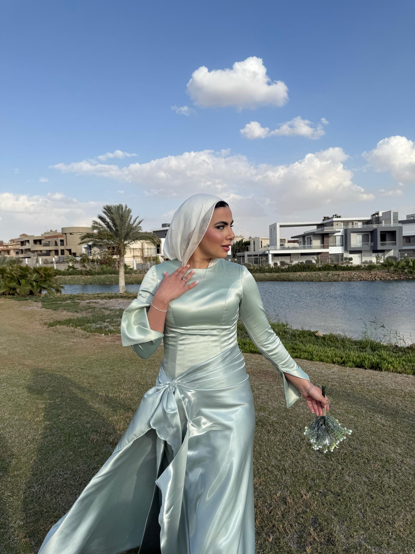 Mint Satin Soiree Dress