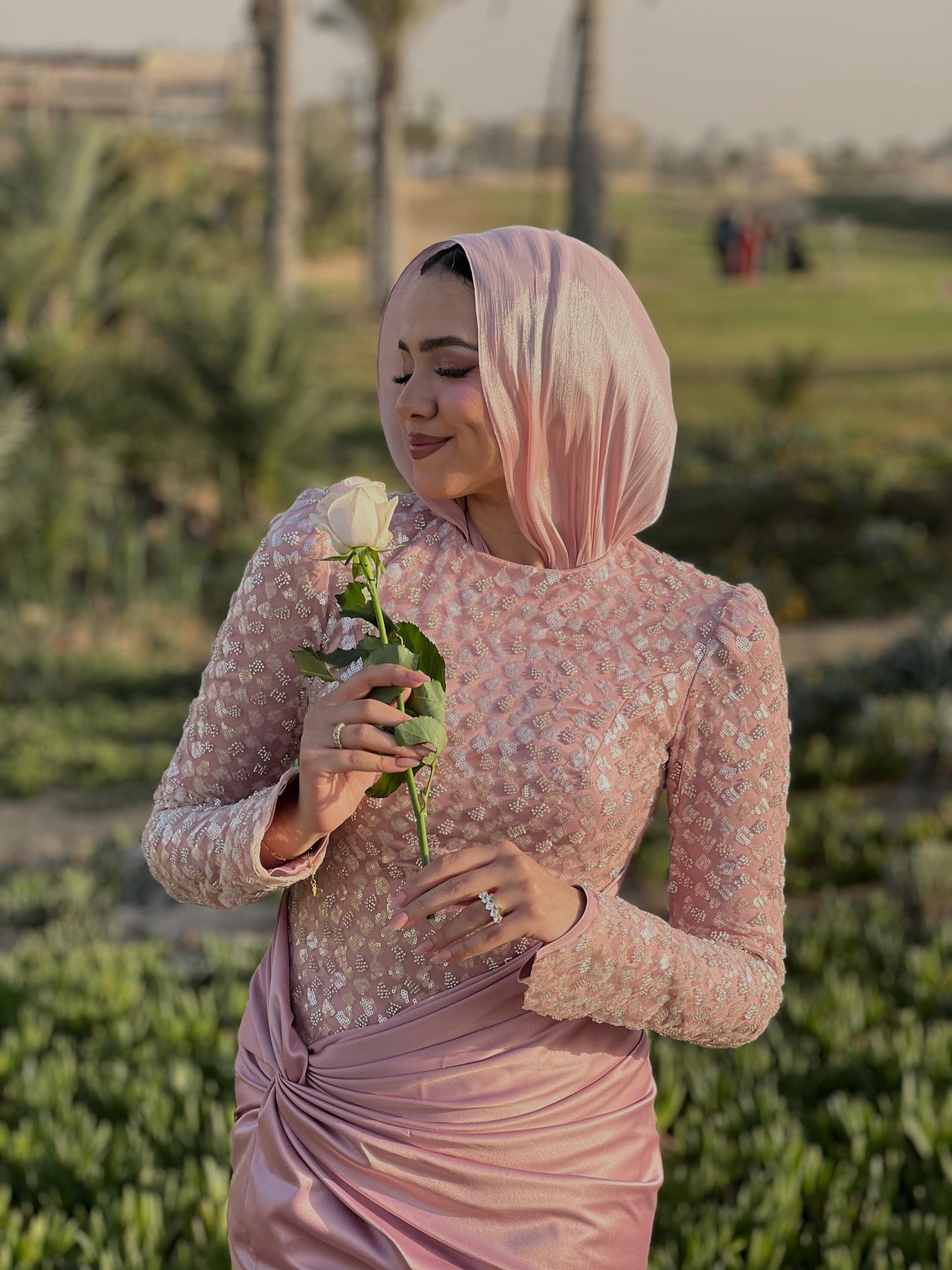 Rose Satin Soiree Dress