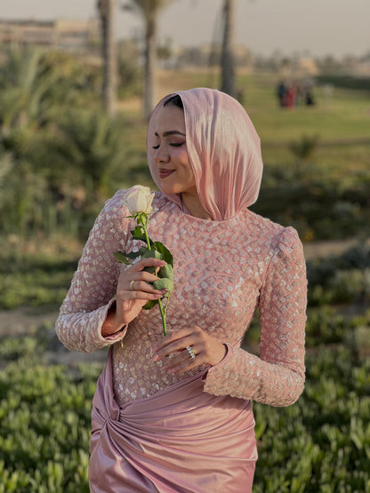 Rose Satin Soiree Dress