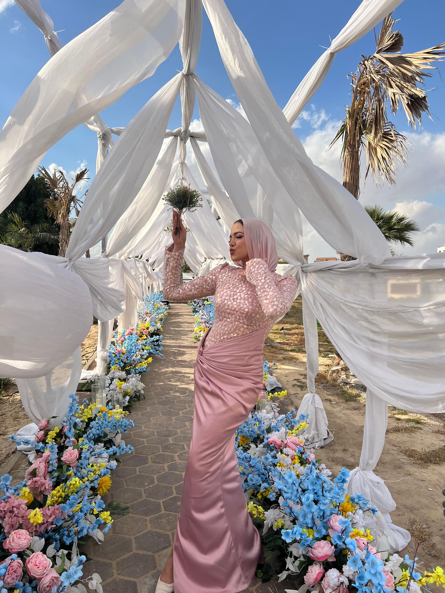 Rose Satin Soiree Dress