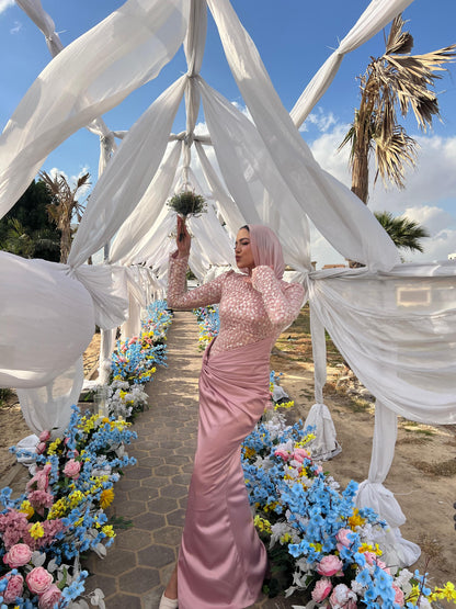 Rose Satin Soiree Dress