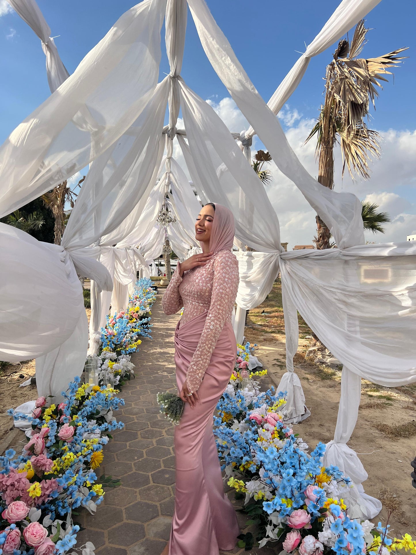 Rose Satin Soiree Dress