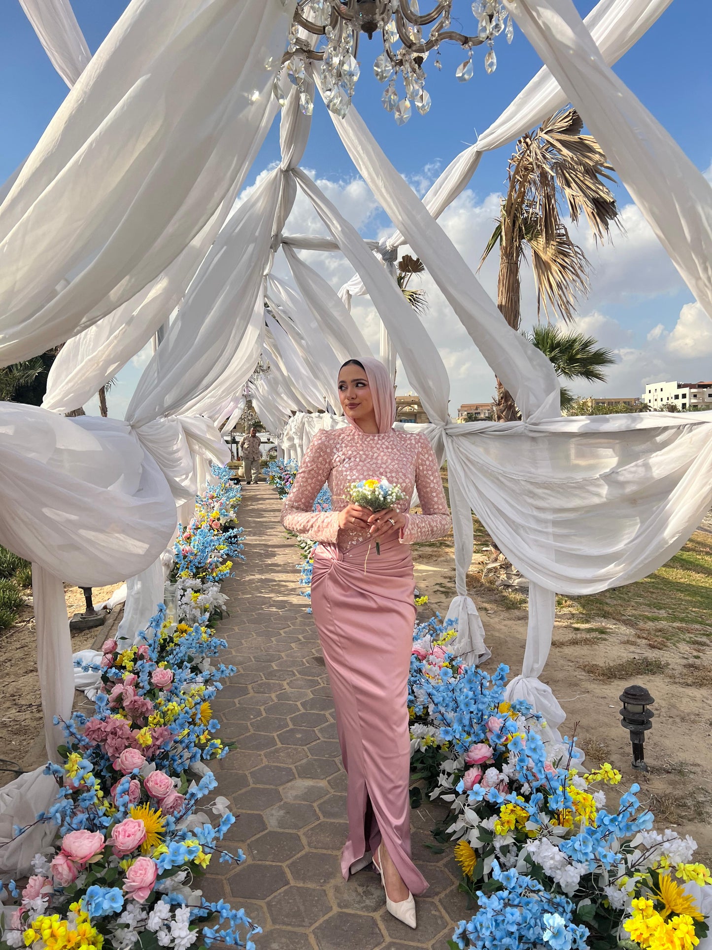 Rose Satin Soiree Dress