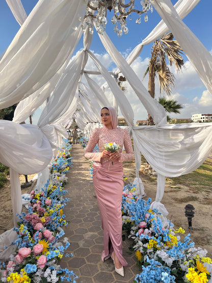 Rose Satin Soiree Dress