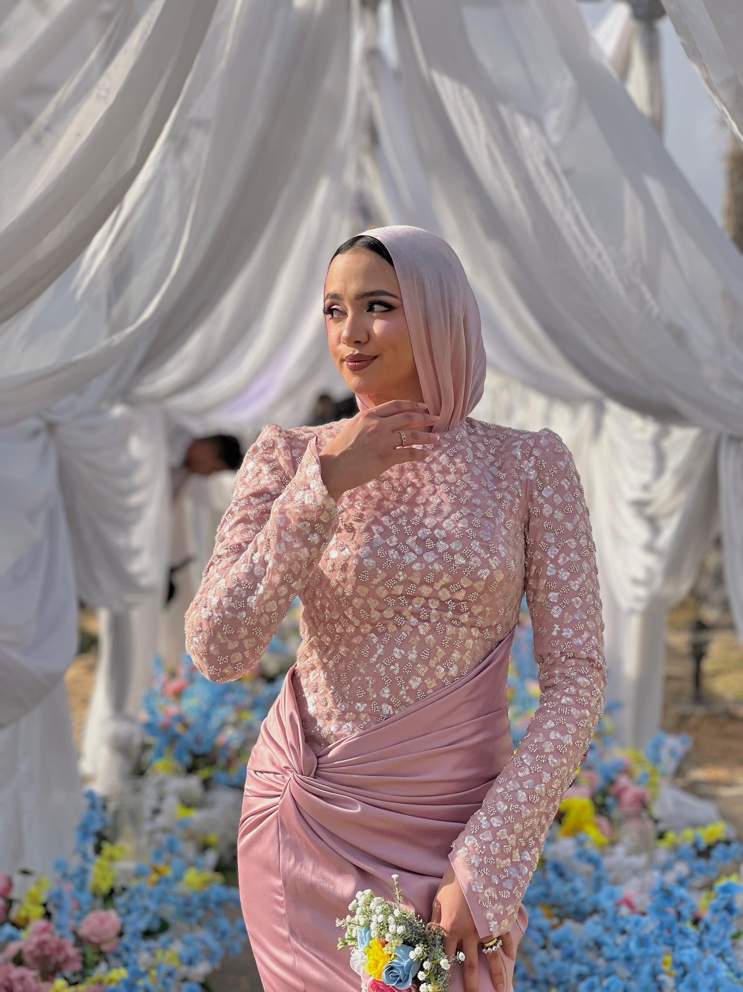 Rose Satin Soiree Dress