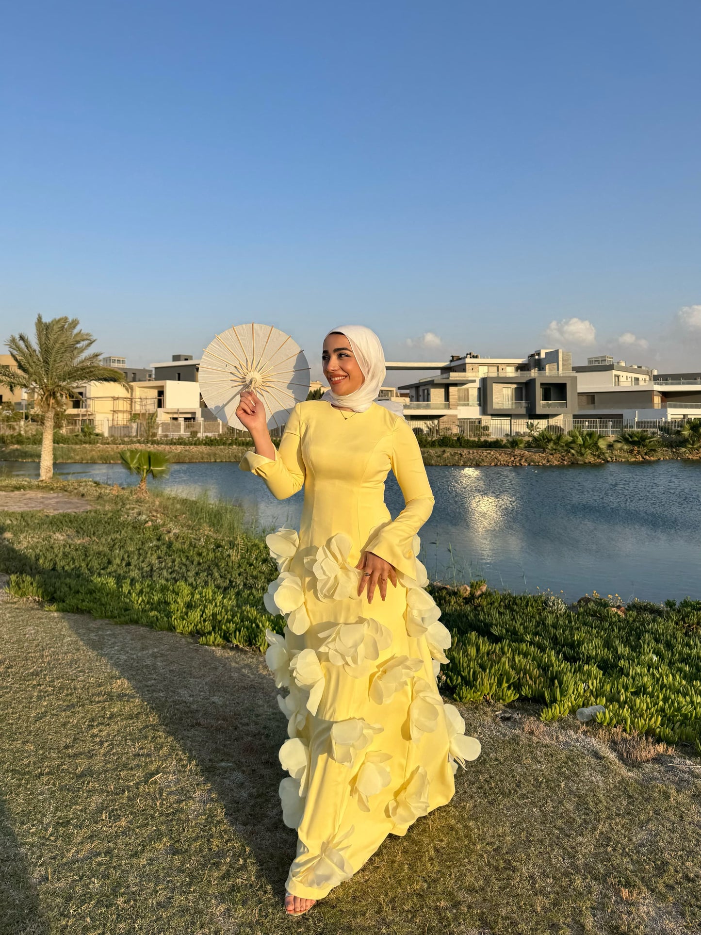 Yellow Satin Soiree Dress