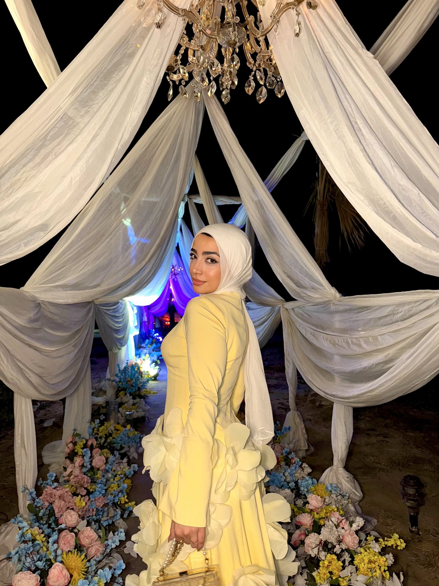 Yellow Satin Soiree Dress