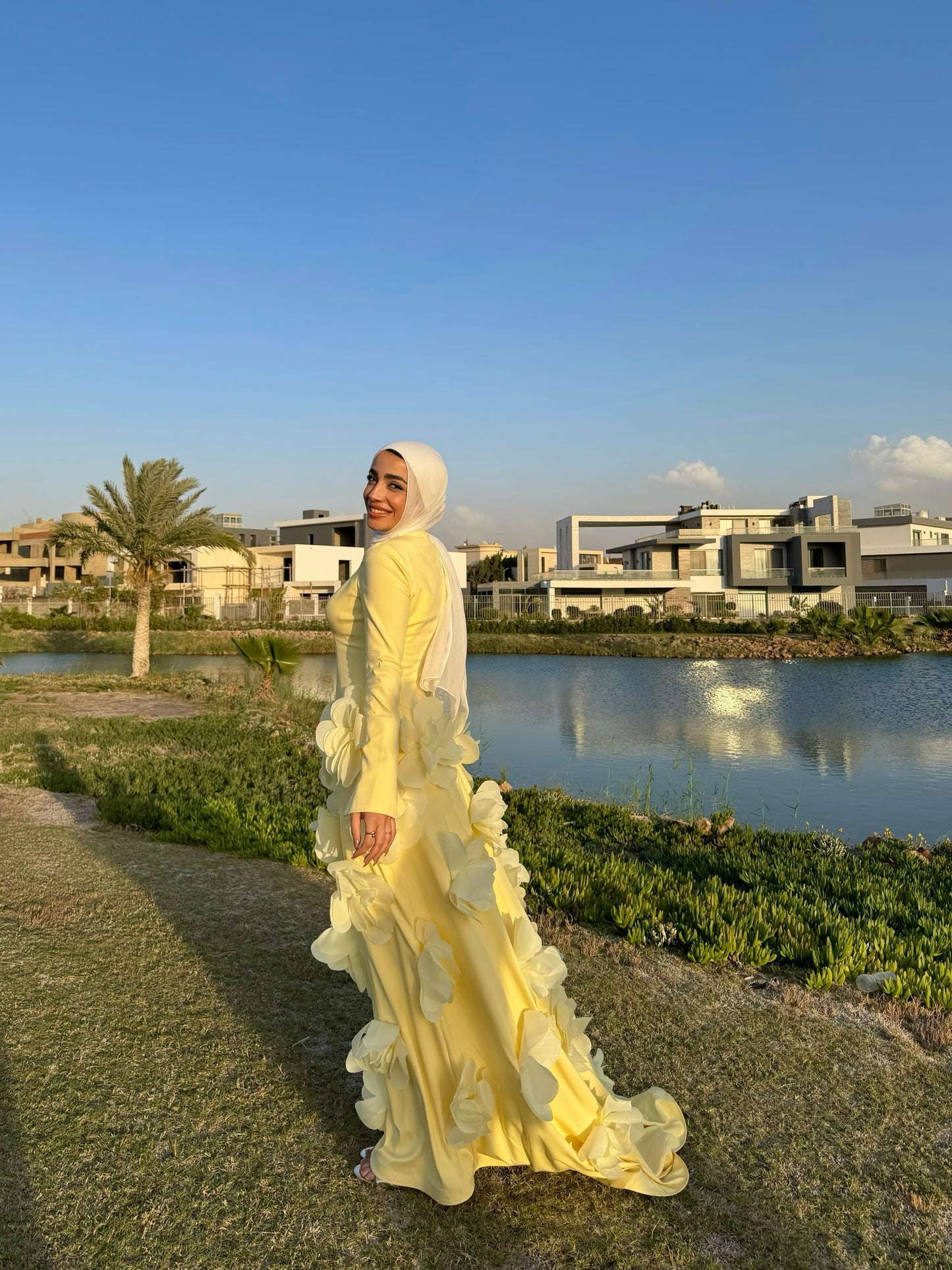 Yellow Satin Soiree Dress
