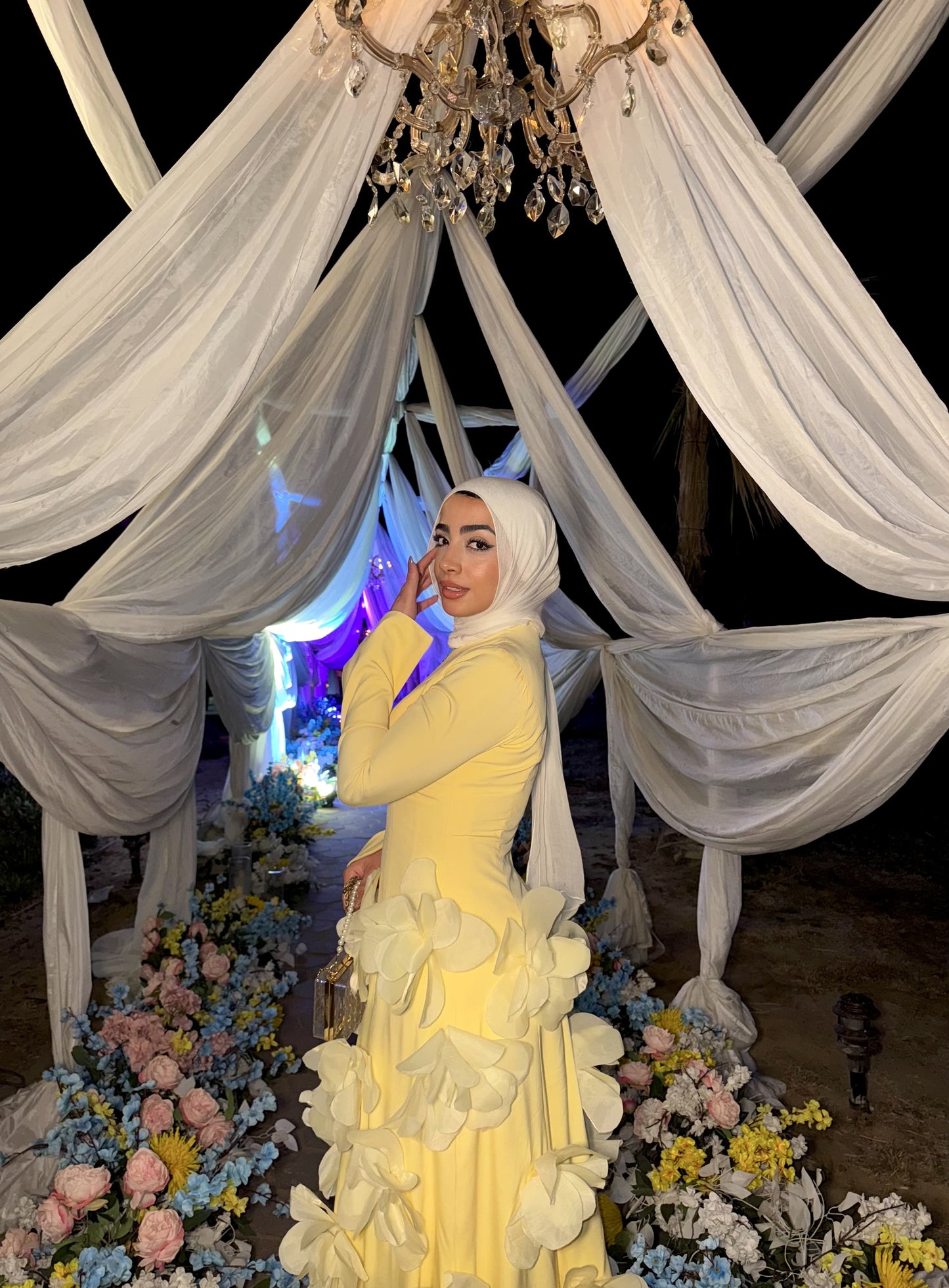 Yellow Satin Soiree Dress
