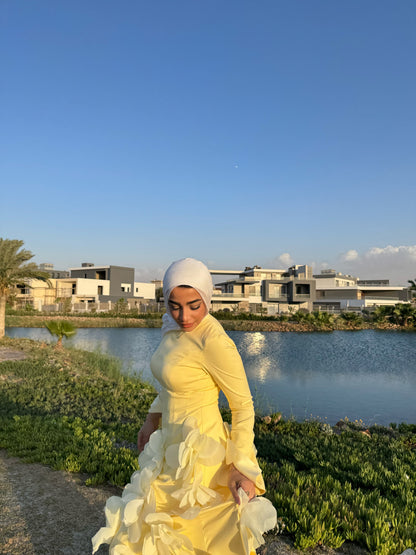 Yellow Satin Soiree Dress