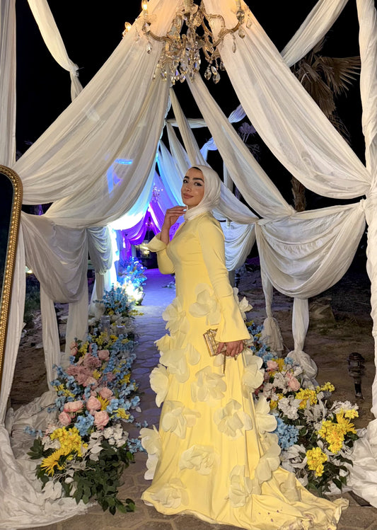 Yellow Satin Soiree Dress