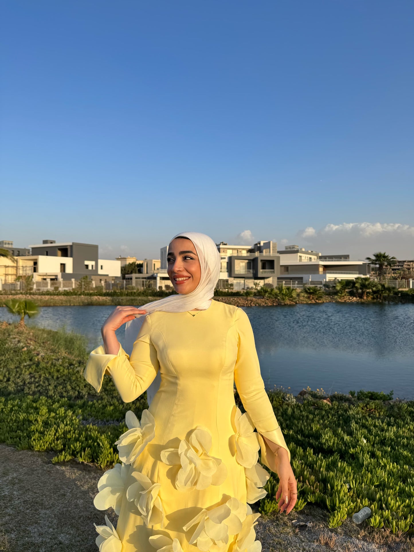 Yellow Satin Soiree Dress