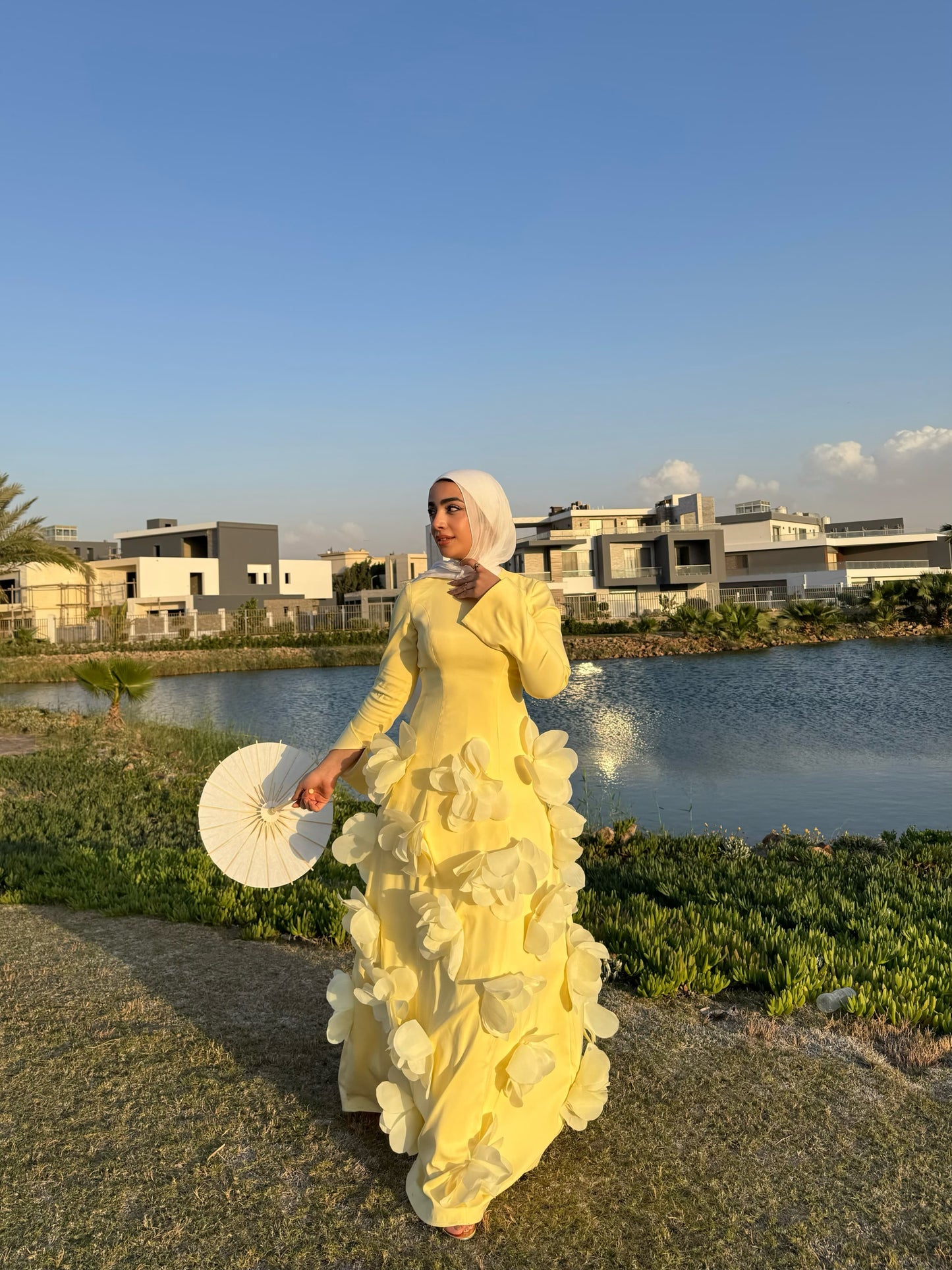 Yellow Satin Soiree Dress