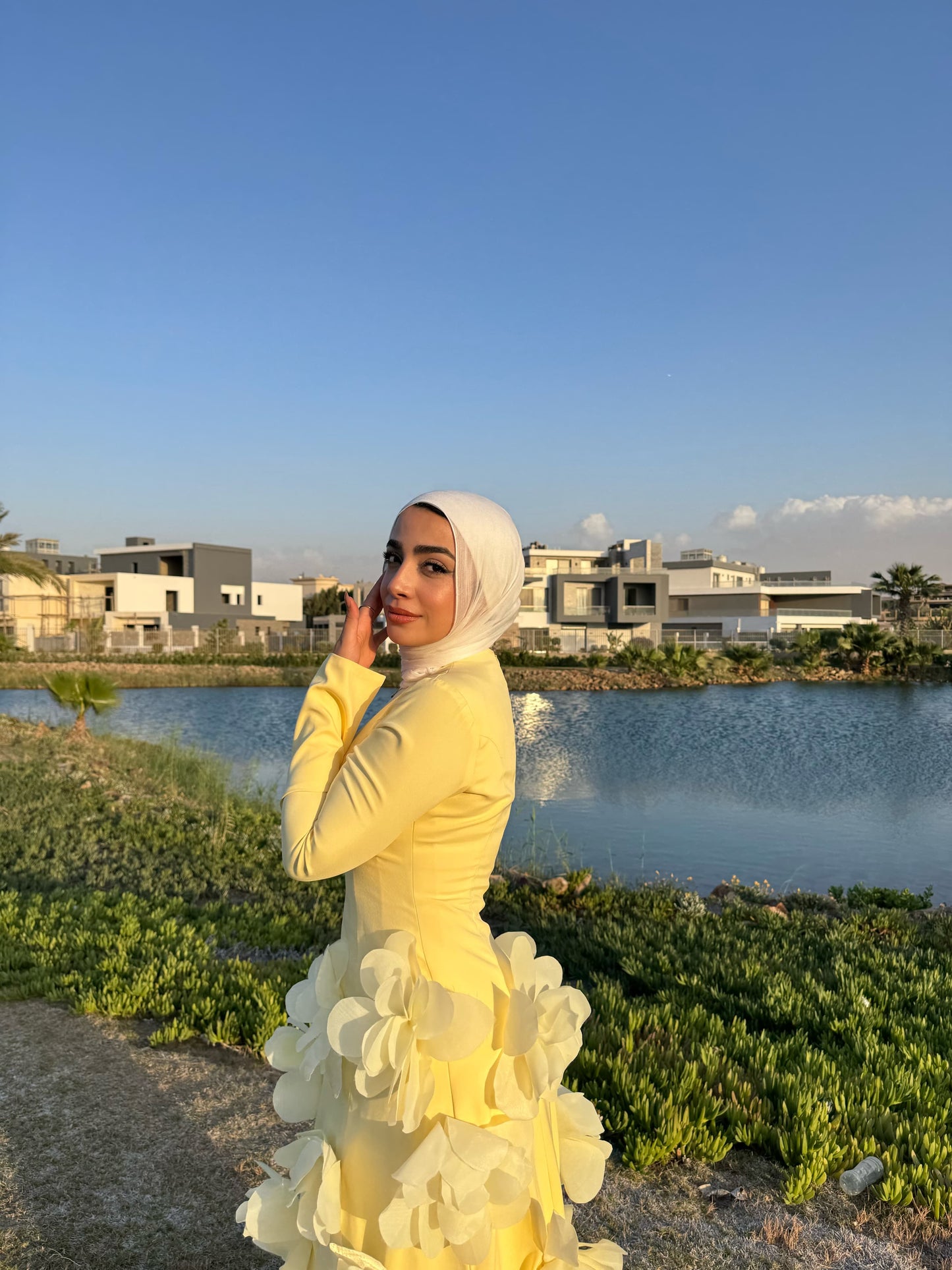 Yellow Satin Soiree Dress
