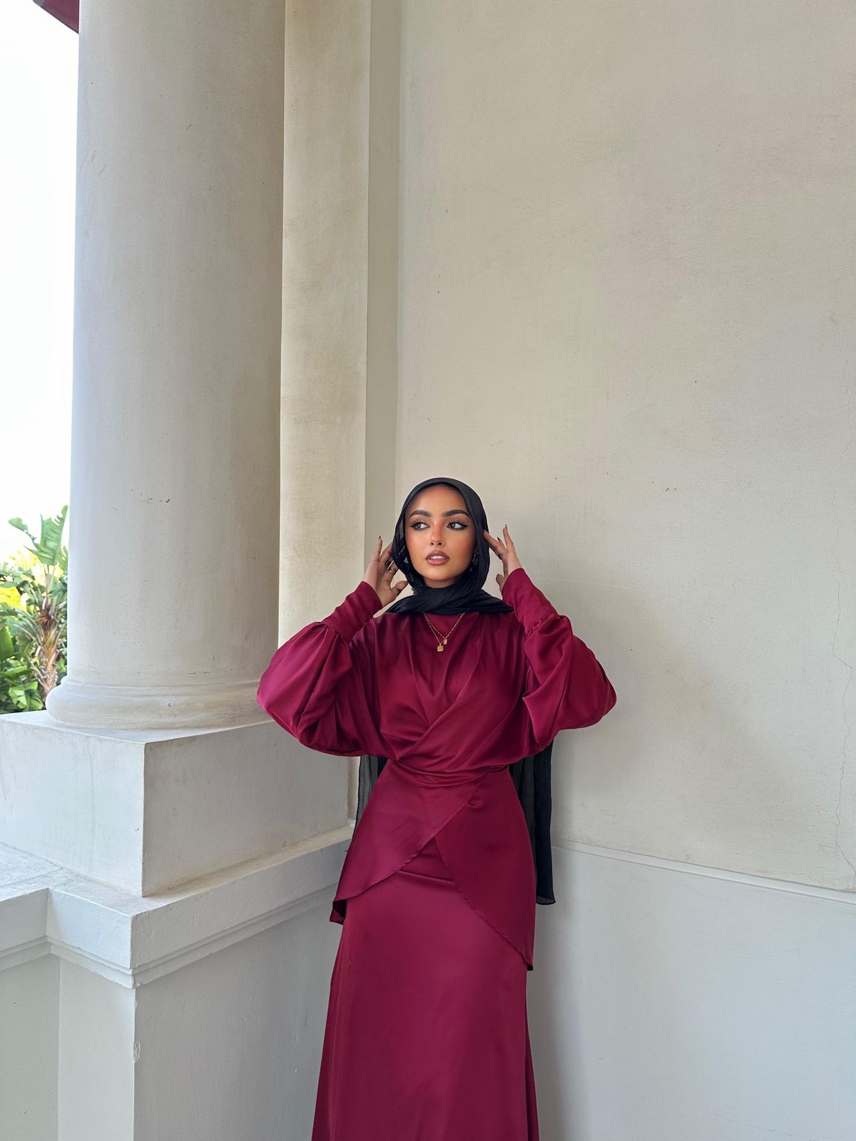 Burgandy Satin Dress Set