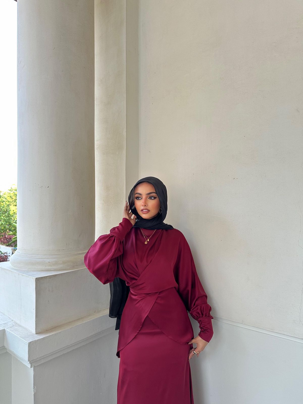 Burgandy Satin Dress Set