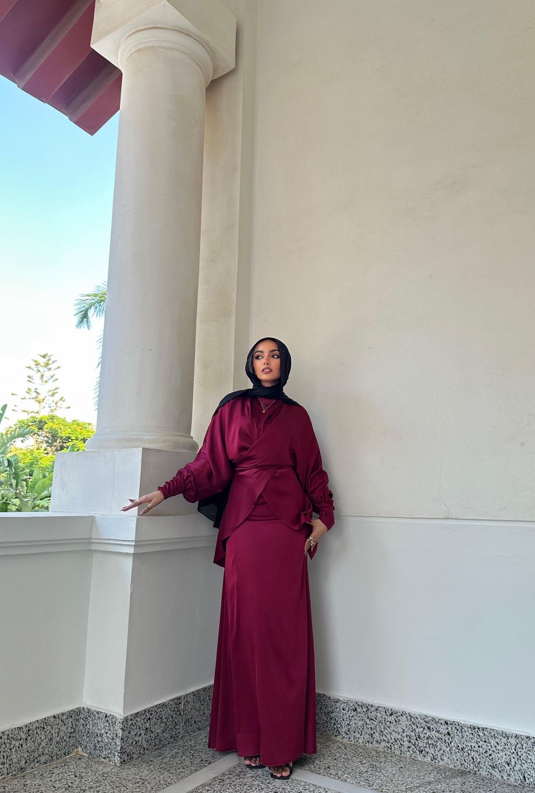 Burgandy Satin Dress Set