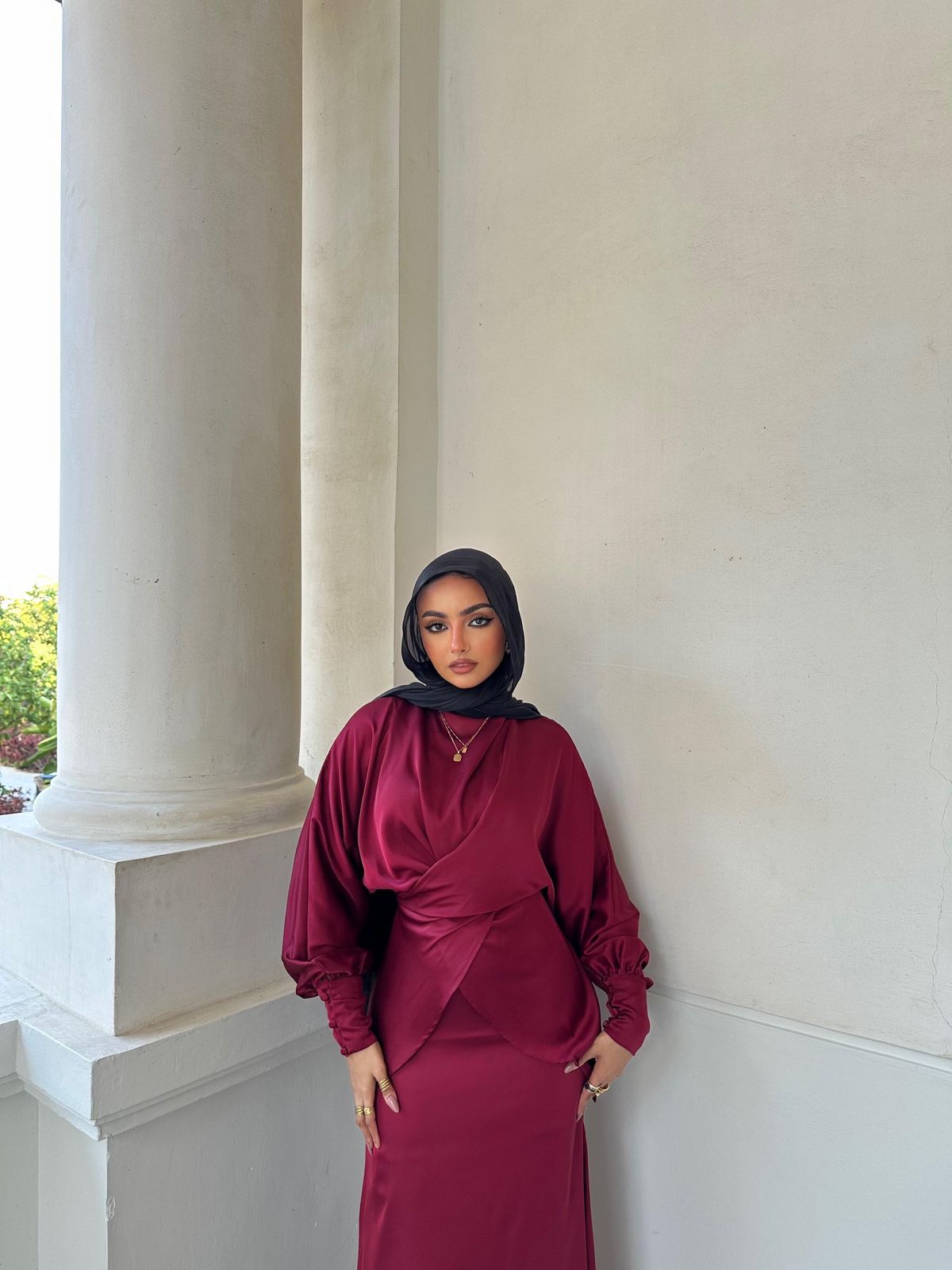 Burgandy Satin Dress Set