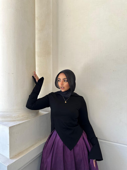 Black Classic Pointed Hem Blouse