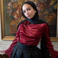 Red Satin Soiree Blouse with One-side Shoulder Flowers