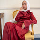 Red Satin 2-pieces Dress Set with One-side Shoulder Flowers