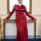 Red Satin 2-pieces Dress Set with One-side Shoulder Flowers