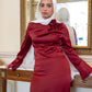 Red Satin 2-pieces Dress Set with One-side Shoulder Flowers
