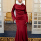 Red Satin 2-pieces Dress Set with One-side Shoulder Flowers