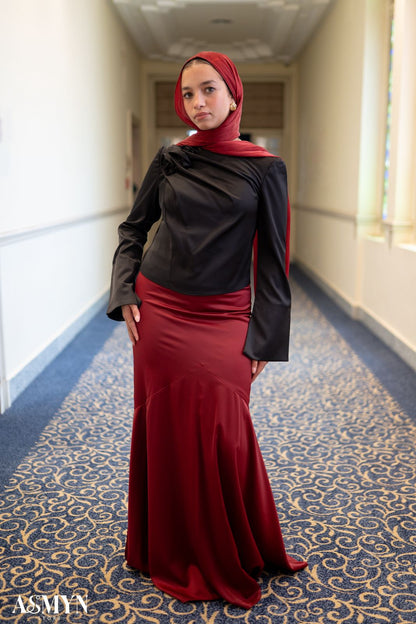 Red Satin Mermaid Soiree Skirt