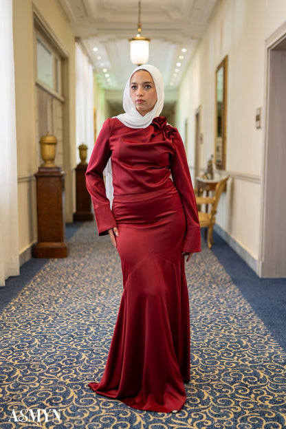 Red Satin Mermaid Soiree Skirt