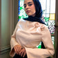 Champagne Satin Blouse with One-side Shoulder Flowers