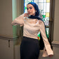 Champagne Satin Blouse with One-side Shoulder Flowers